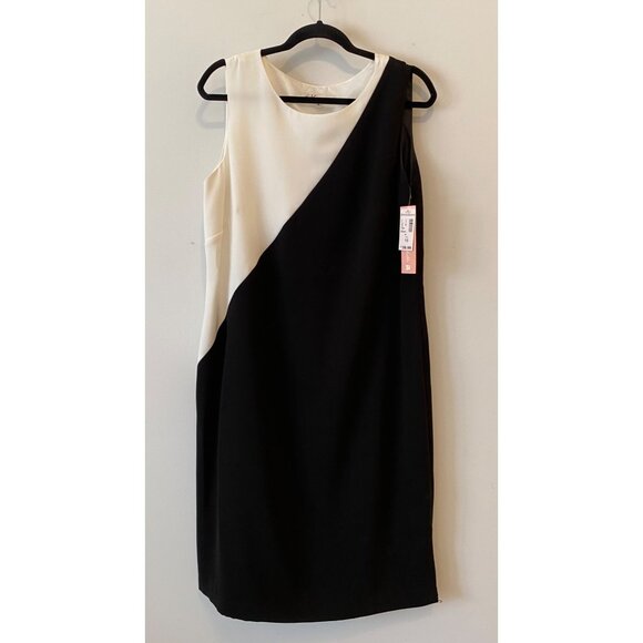 Dressbarn Sleeveless Black & White Colorblock Sheath Dress Size 16 - Picture 1 of 12